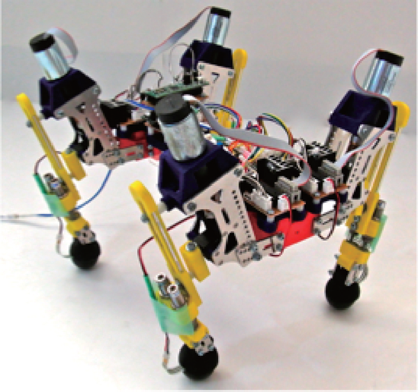身体特性や移動速度の変化に応じて脚の動かし方を自己組織的に適応可能な4脚ロボット